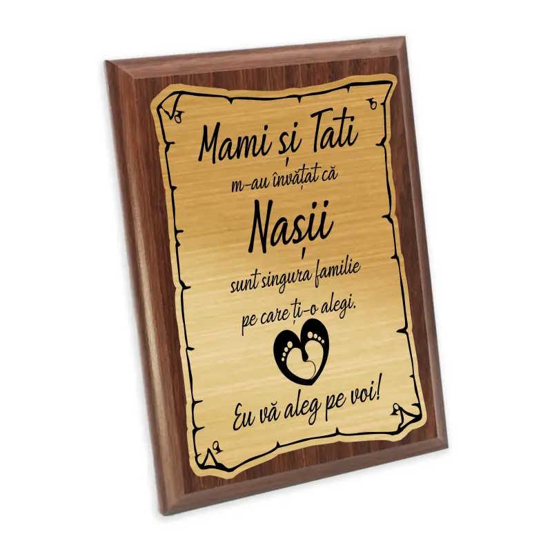 Nasi sunt singura familie..., placheta lemn personalizata prin gravura